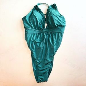 BCBGMaxAzria One Piece Swimsuit Blue Green Aqua Turquoise Glittery (Size 10)